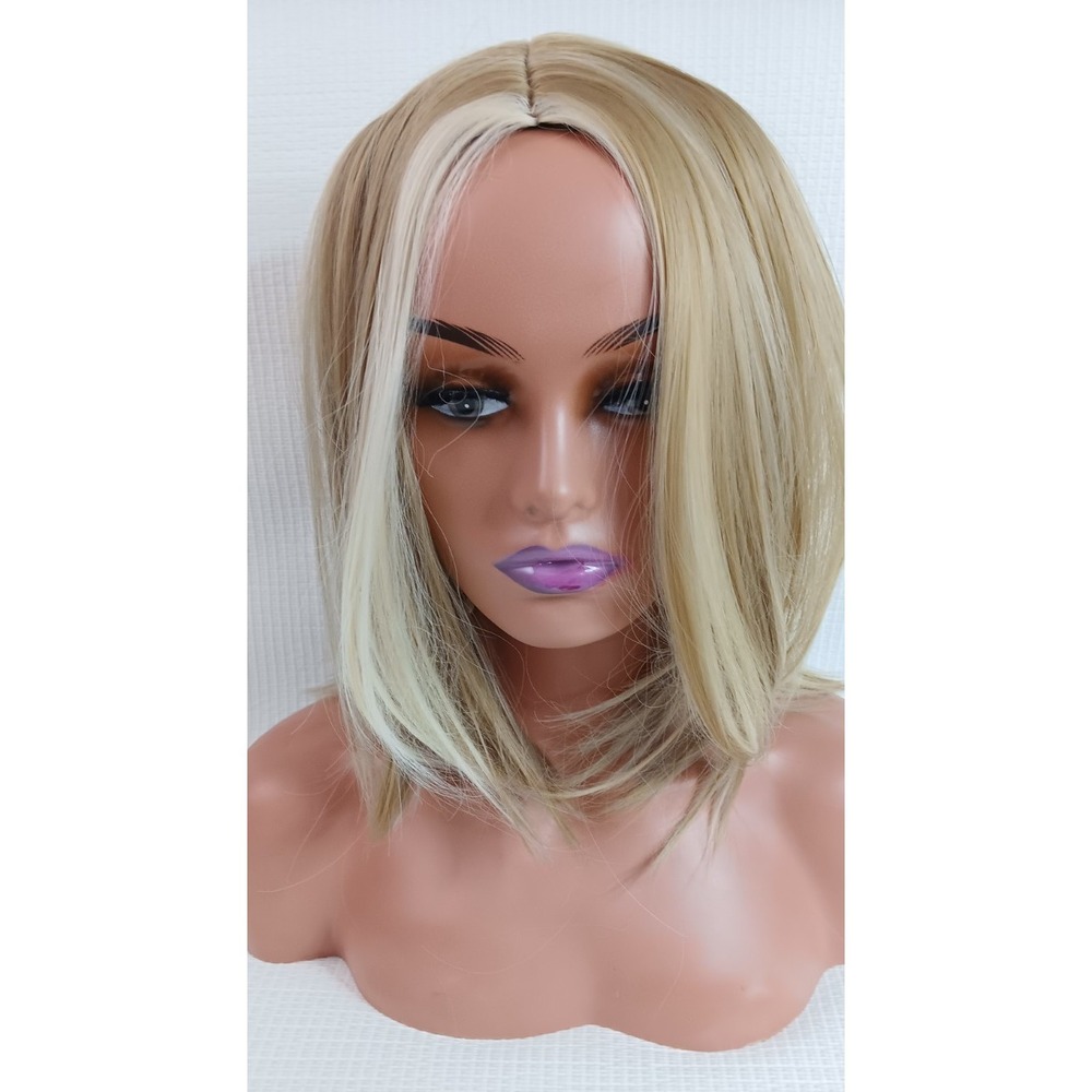 Women‎ breathable net Cap synthetic Highlights shoulder length Straight 16" wig